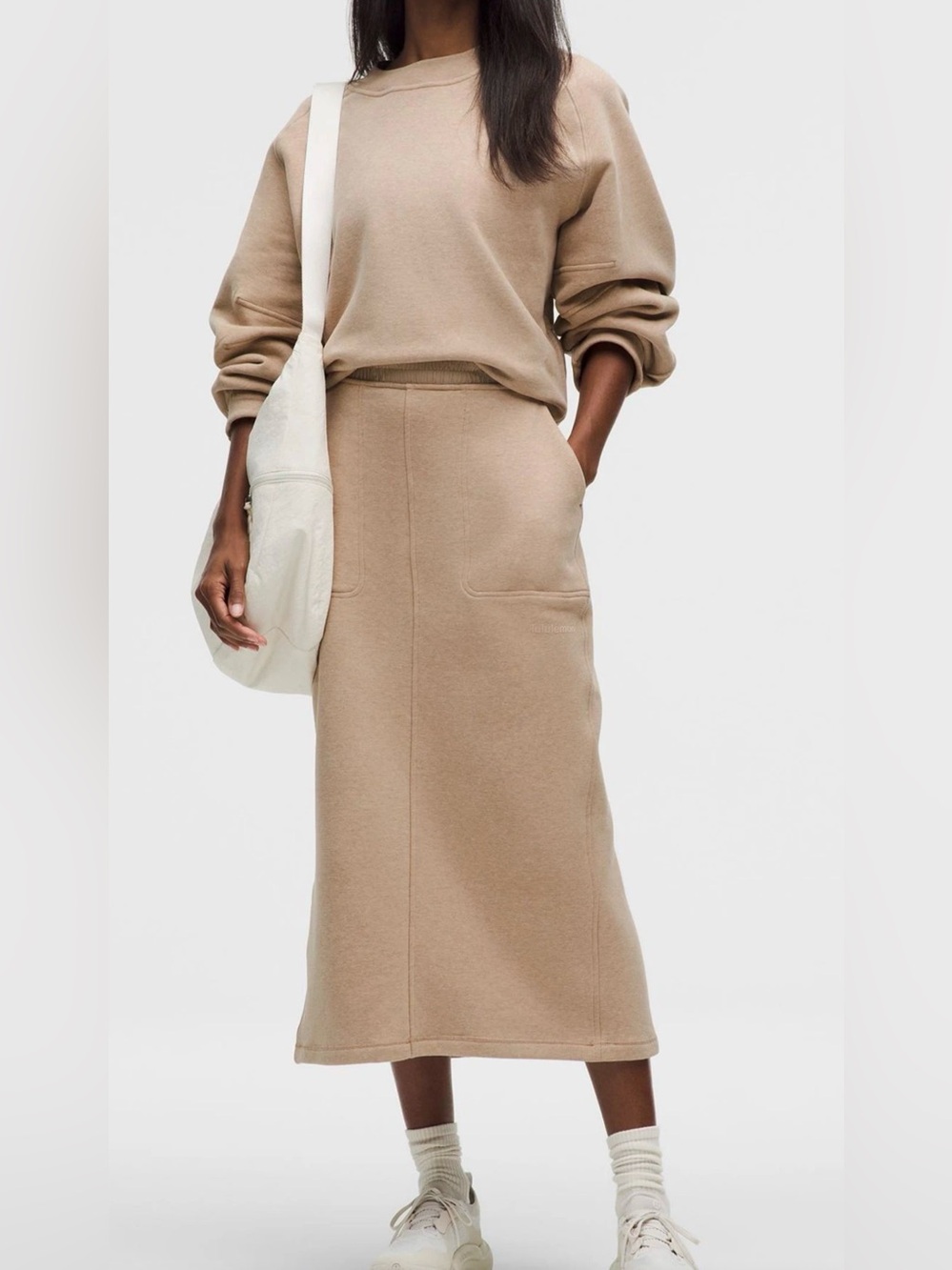 lululemon Loungeful High Rise Midi Skirt Size XXS Heathered Nutmeg Neutral Tan
